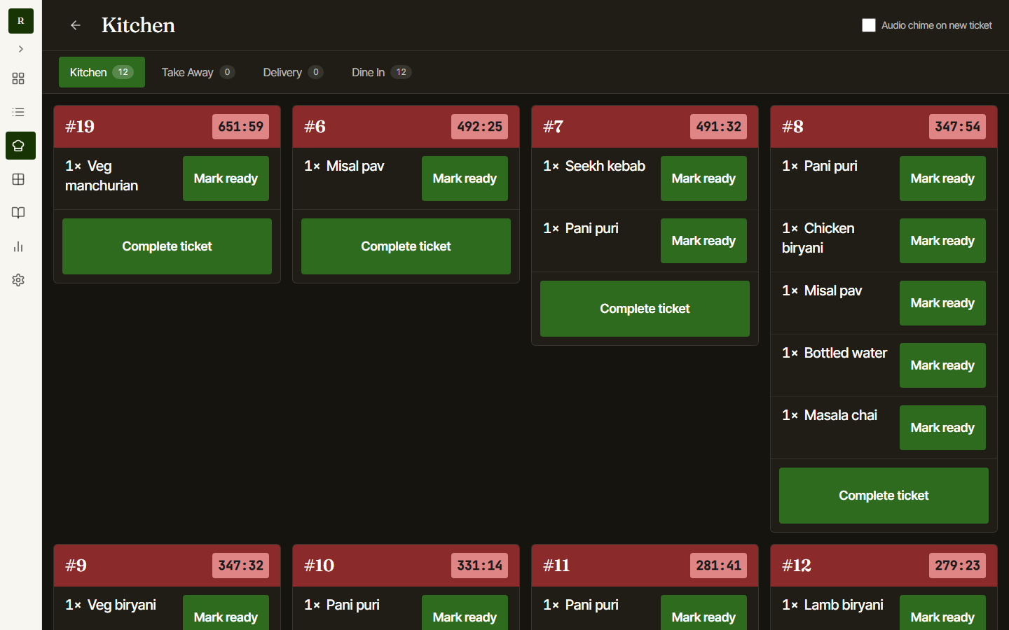 PosGPT Kitchen Display System with active tickets